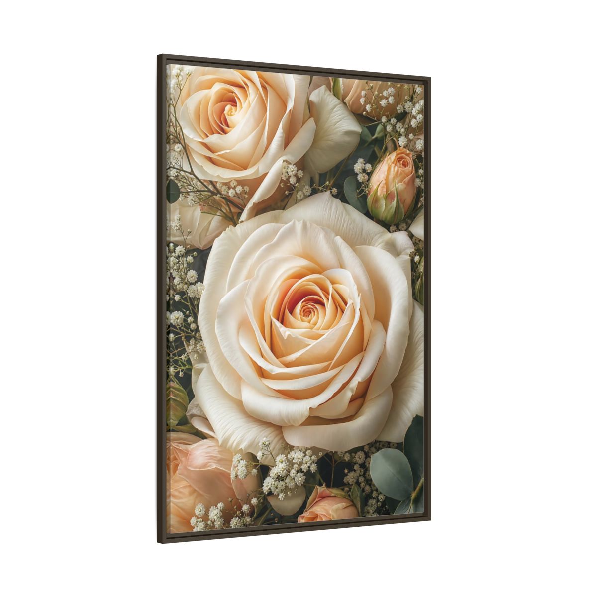 Side Mockup 8. Floral Roses Pale Floral shown as stretched canvas wall art