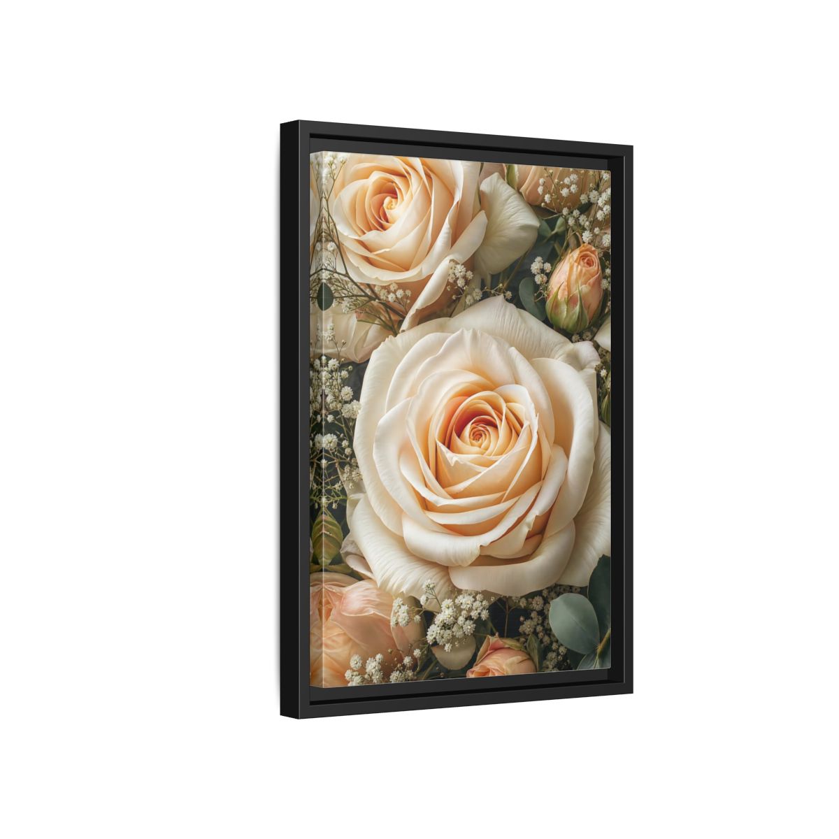 Side Mockup 6. Floral Roses Pale Floral shown as stretched canvas wall art