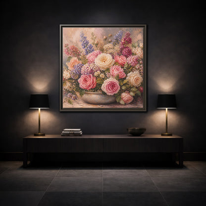 Mockup 3. Floral Roses Pastel Floral shown as stretched canvas wall art