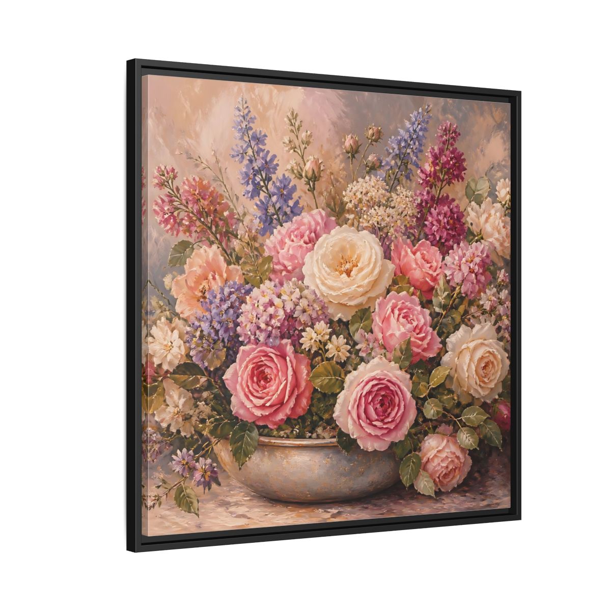Side Mockup 9. Floral Roses Pastel Floral shown as stretched canvas wall art