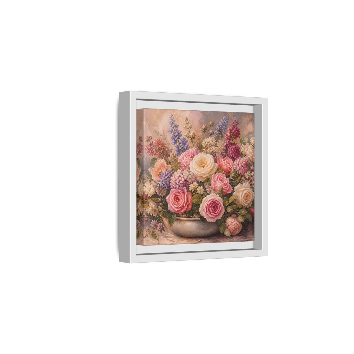 Side Mockup 1. Floral Roses Pastel Floral shown as stretched canvas wall art