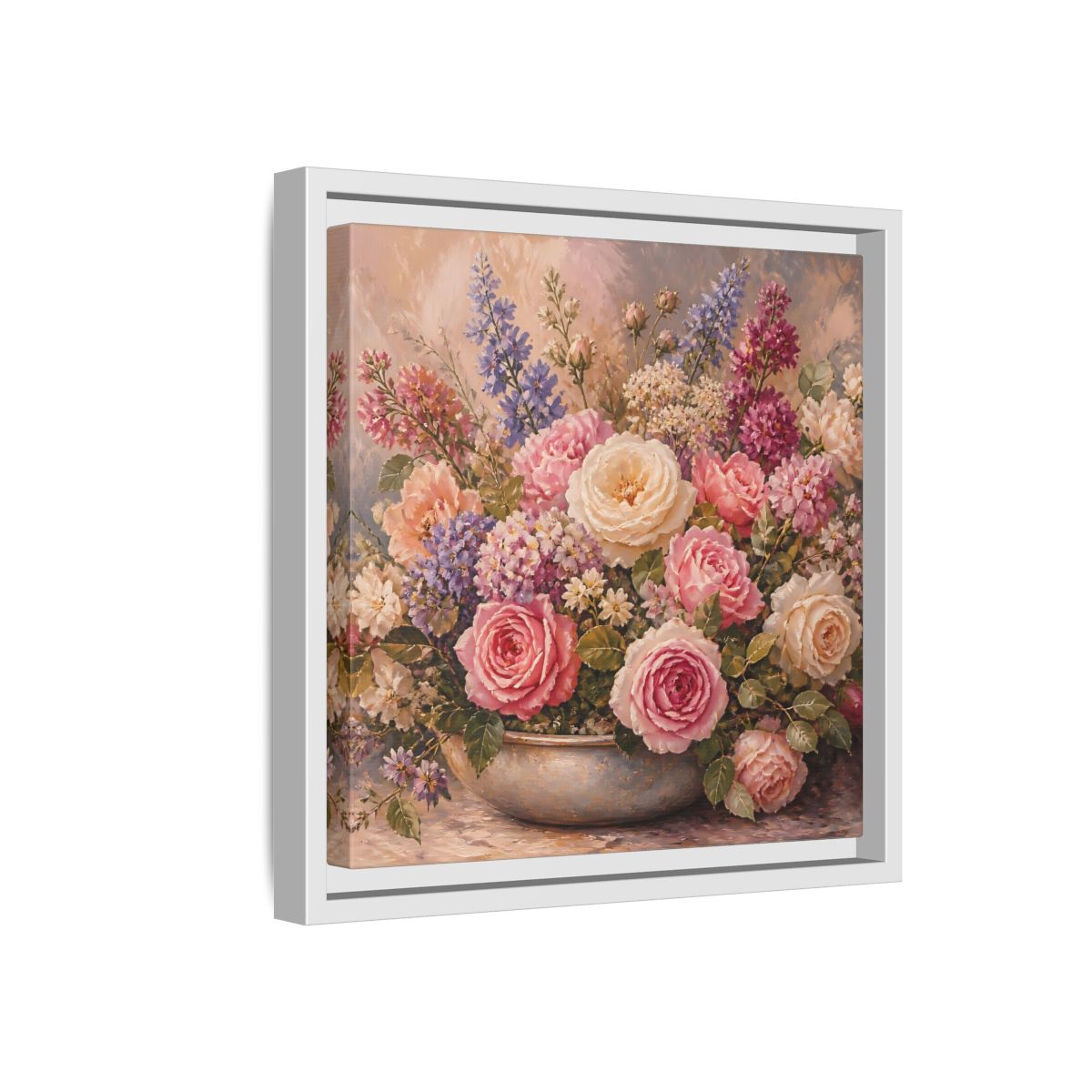 Side Mockup 16. Floral Roses Pastel Floral shown as stretched canvas wall art
