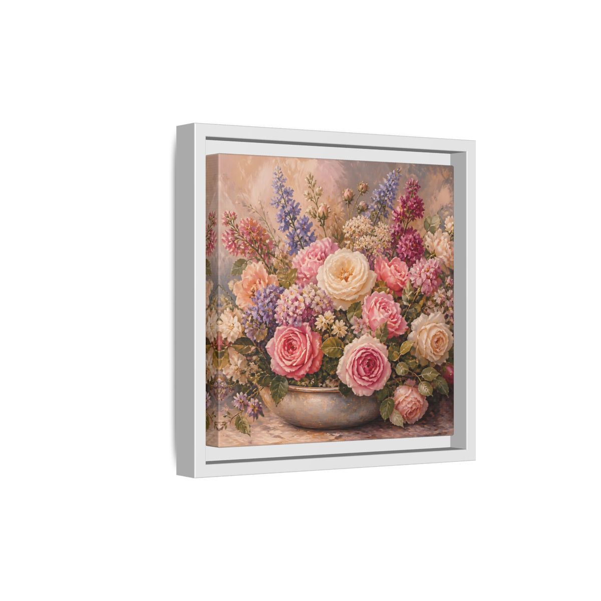 Side Mockup 19. Floral Roses Pastel Floral shown as stretched canvas wall art