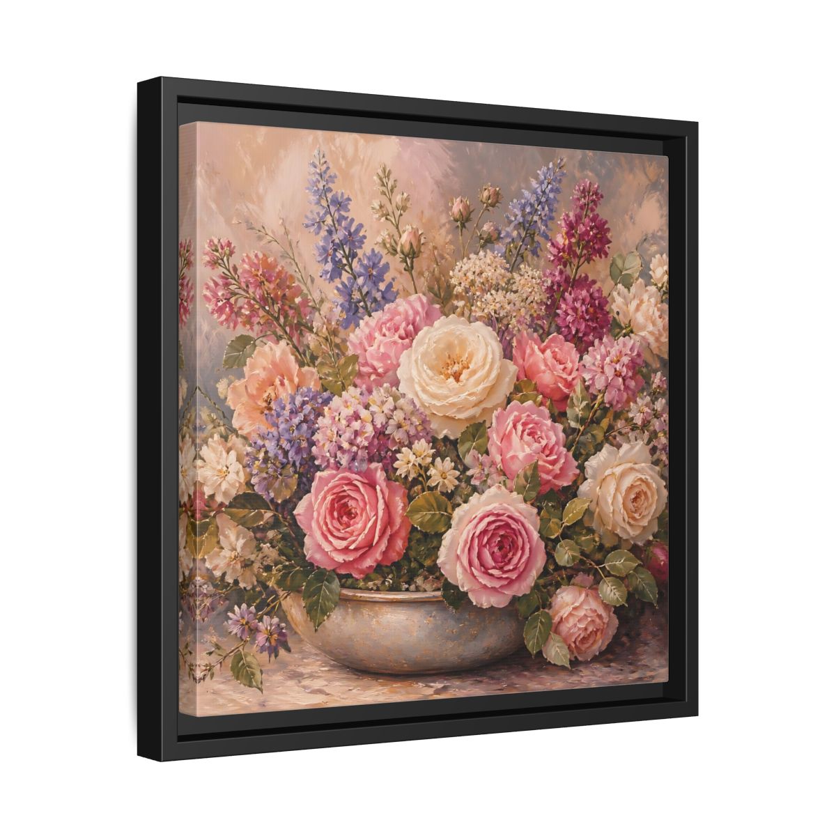 Side Mockup 32. Floral Roses Pastel Floral shown as stretched canvas wall art