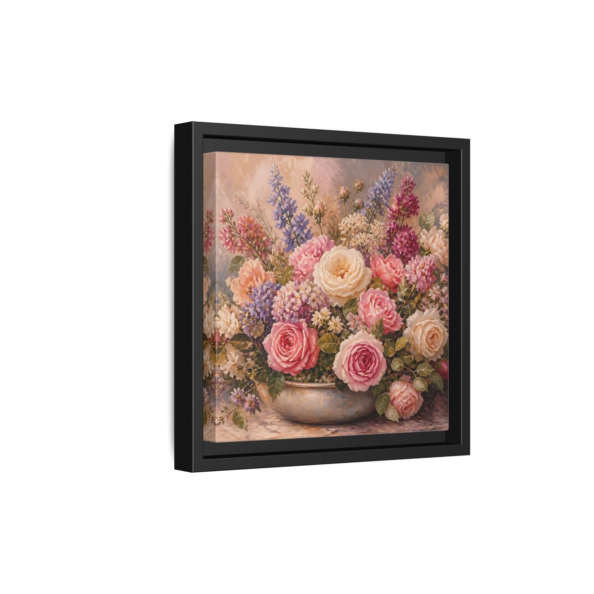 Side Mockup 21. Floral Roses Pastel Floral shown as stretched canvas wall art