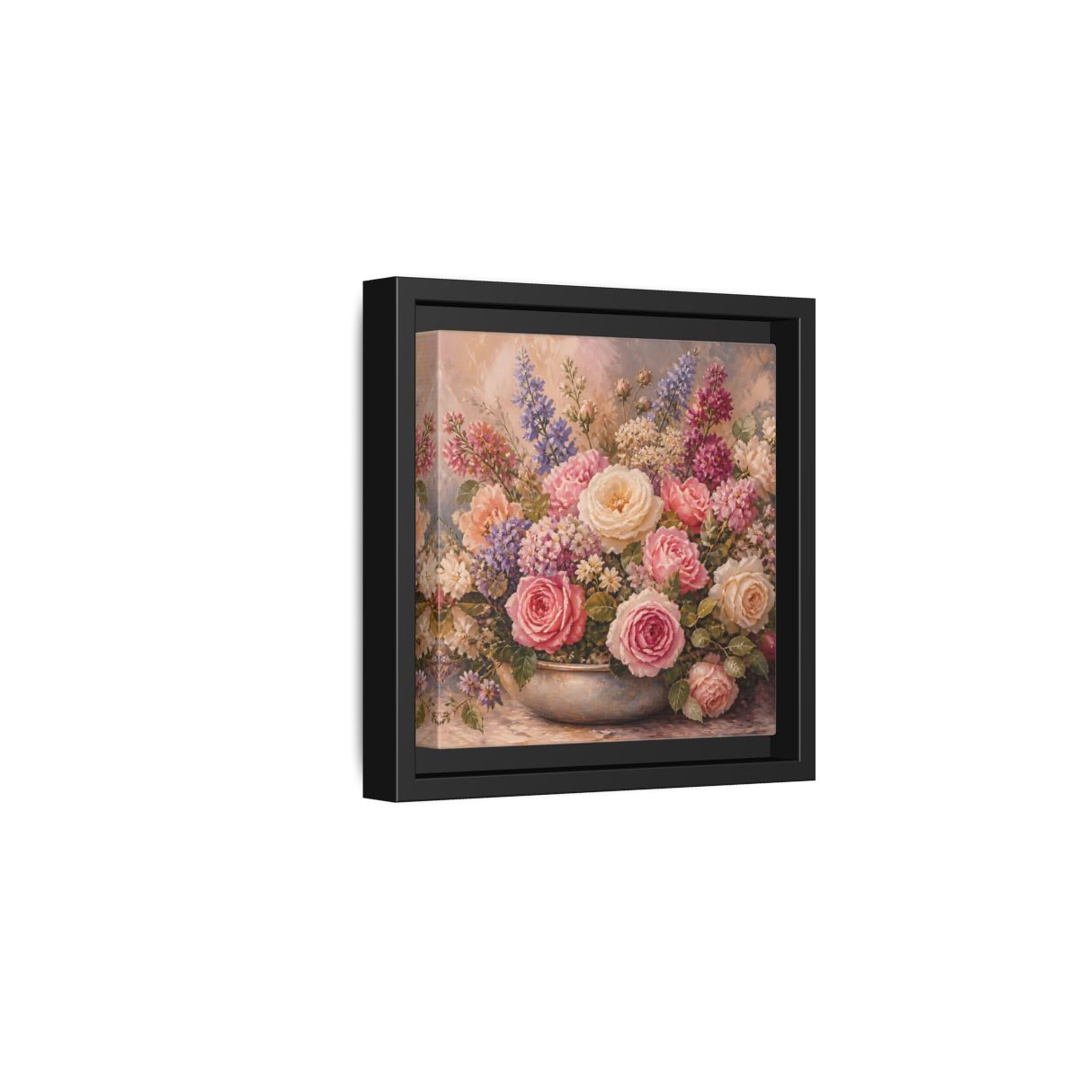 Side Mockup 3. Floral Roses Pastel Floral shown as stretched canvas wall art