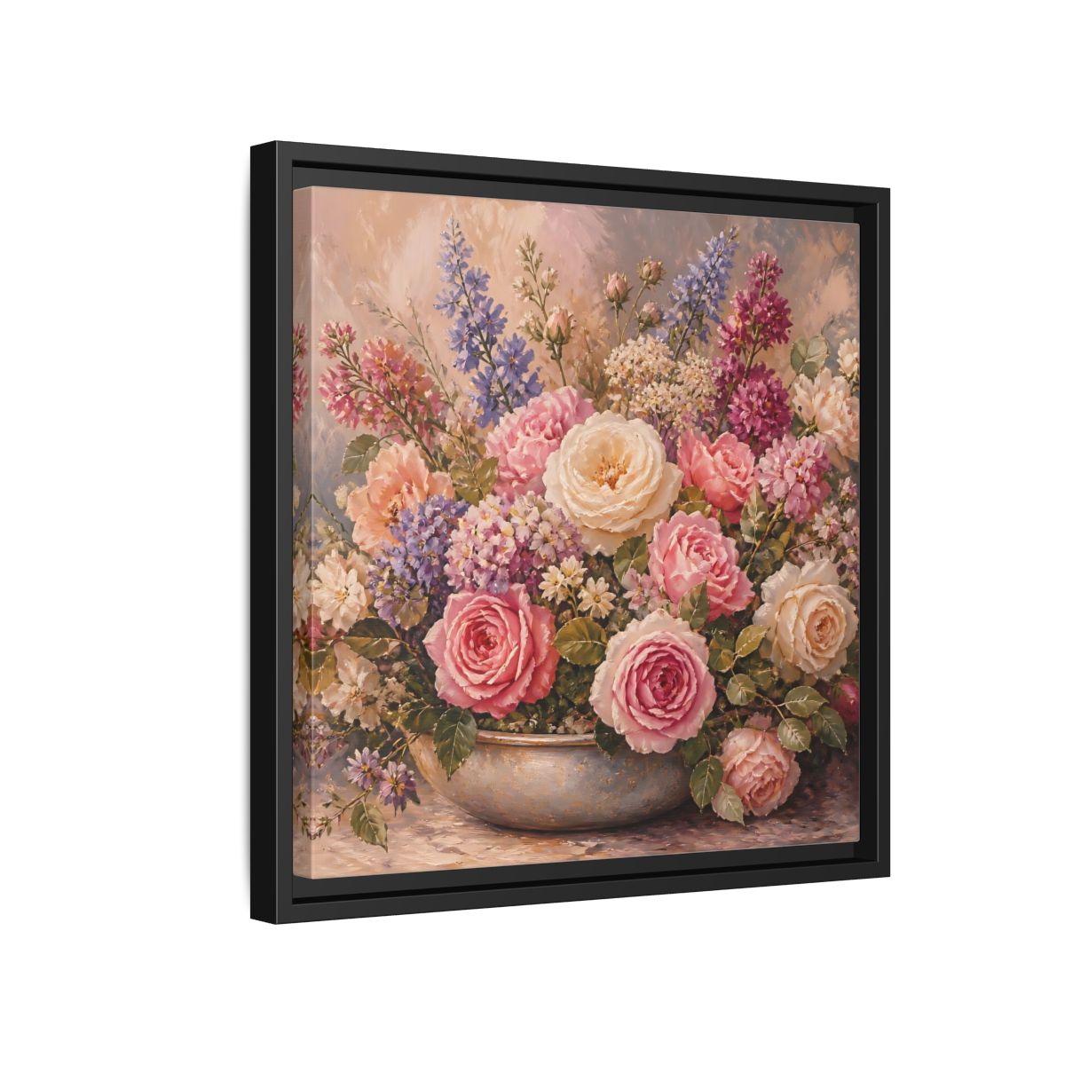 Side Mockup 15. Floral Roses Pastel Floral shown as stretched canvas wall art