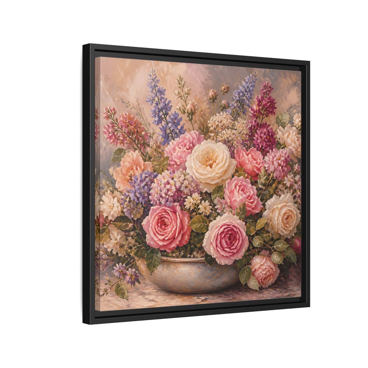 Side Mockup 12. Floral Roses Pastel Floral shown as stretched canvas wall art
