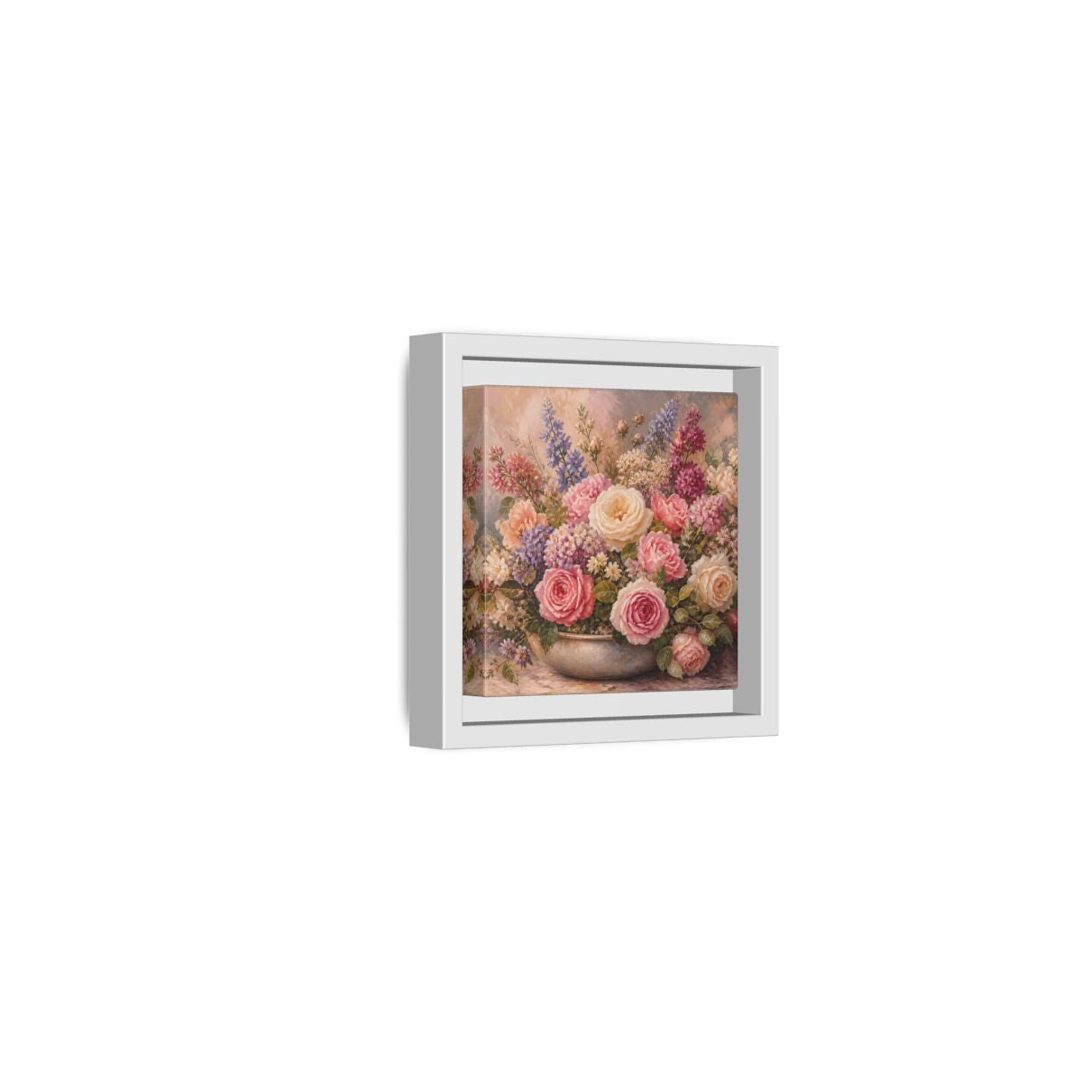 Side Mockup 22. Floral Roses Pastel Floral shown as stretched canvas wall art