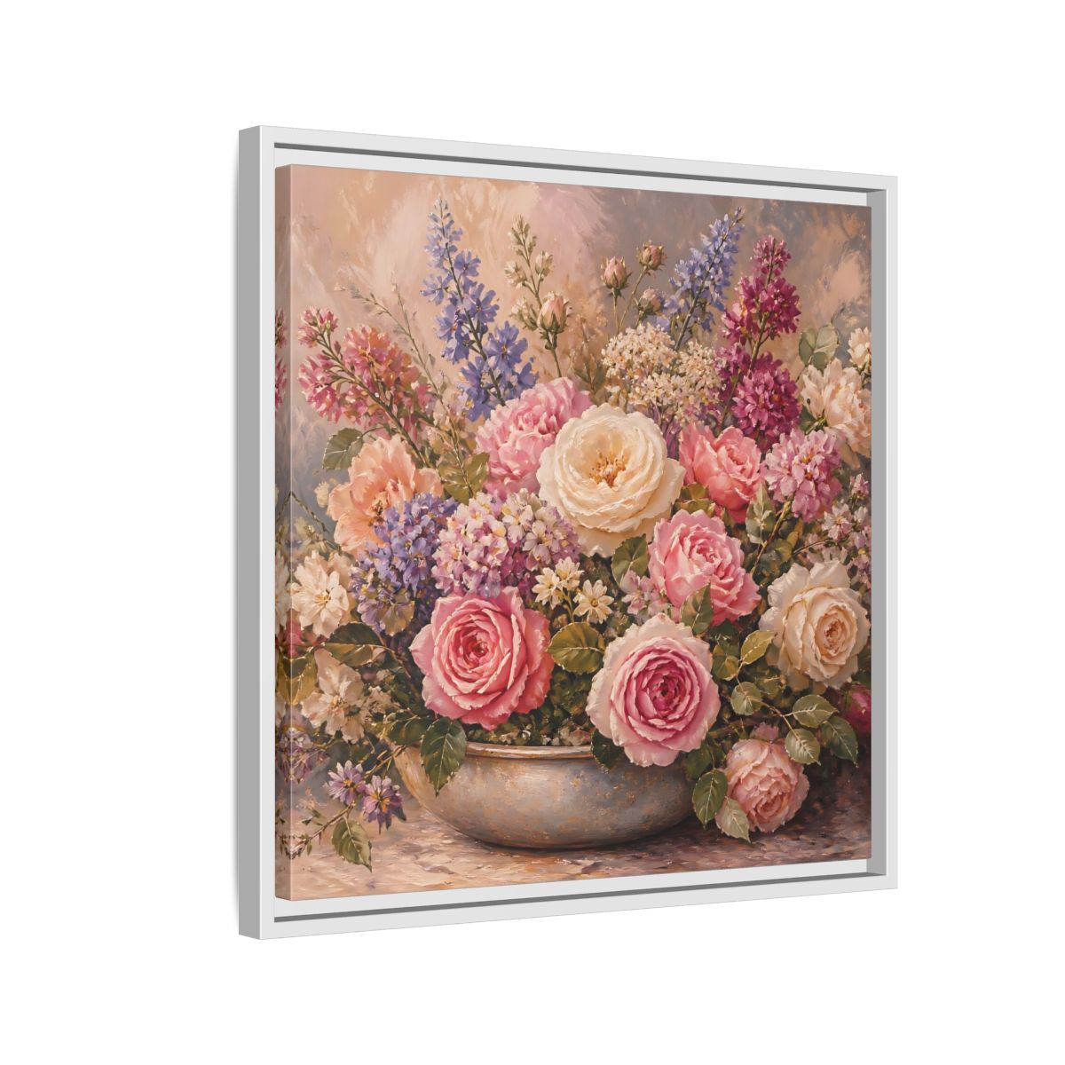 Side Mockup 10. Floral Roses Pastel Floral shown as stretched canvas wall art