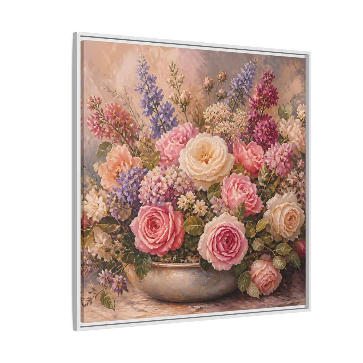 Side Mockup 4. Floral Roses Pastel Floral shown as stretched canvas wall art