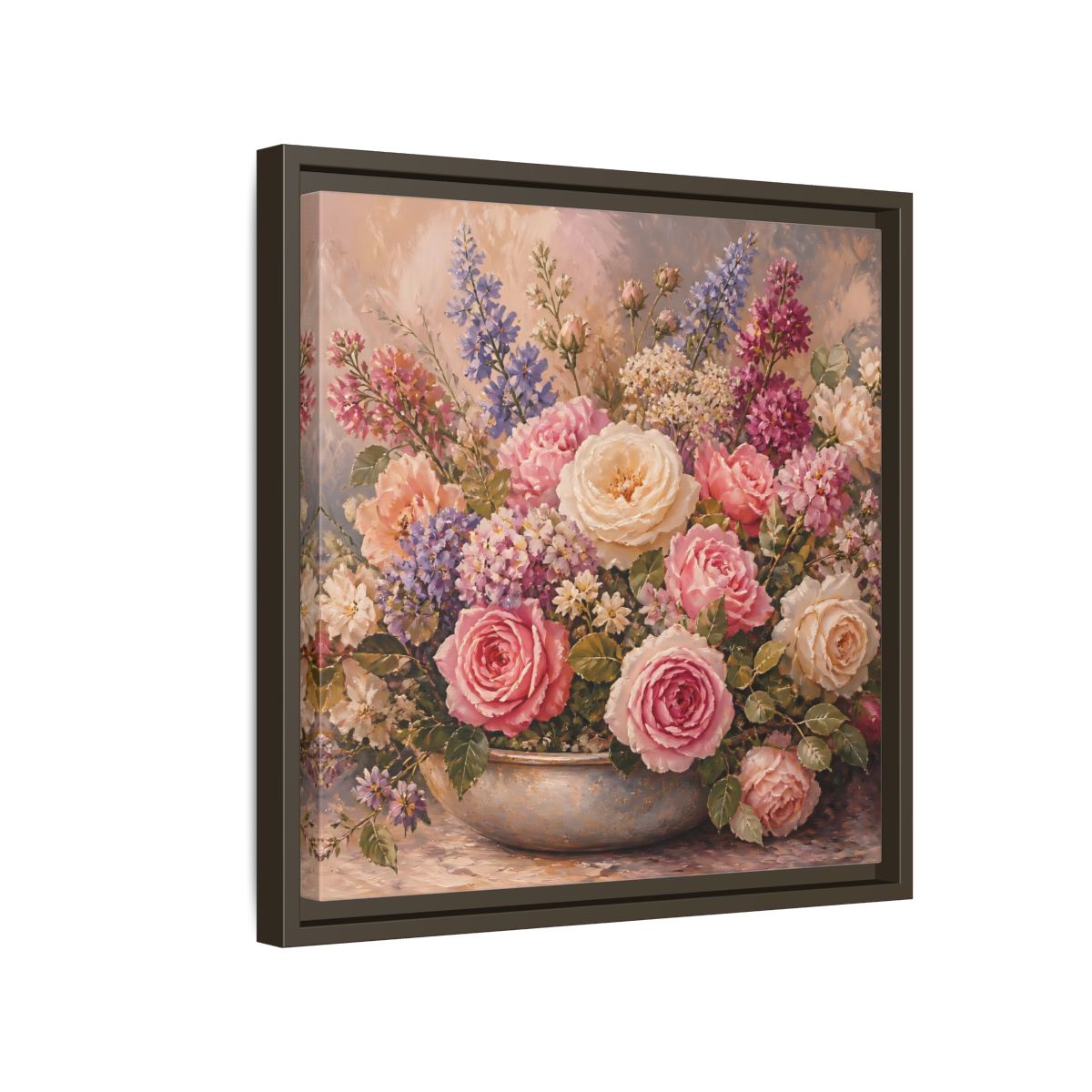 Side Mockup 14. Floral Roses Pastel Floral shown as stretched canvas wall art