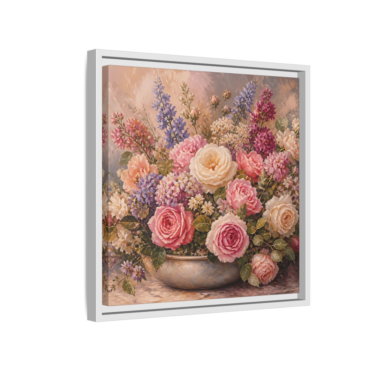 Side Mockup 13. Floral Roses Pastel Floral shown as stretched canvas wall art