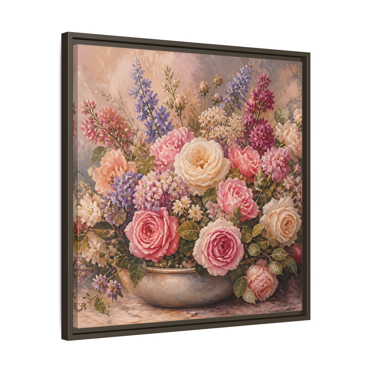 Side Mockup 27. Floral Roses Pastel Floral shown as stretched canvas wall art