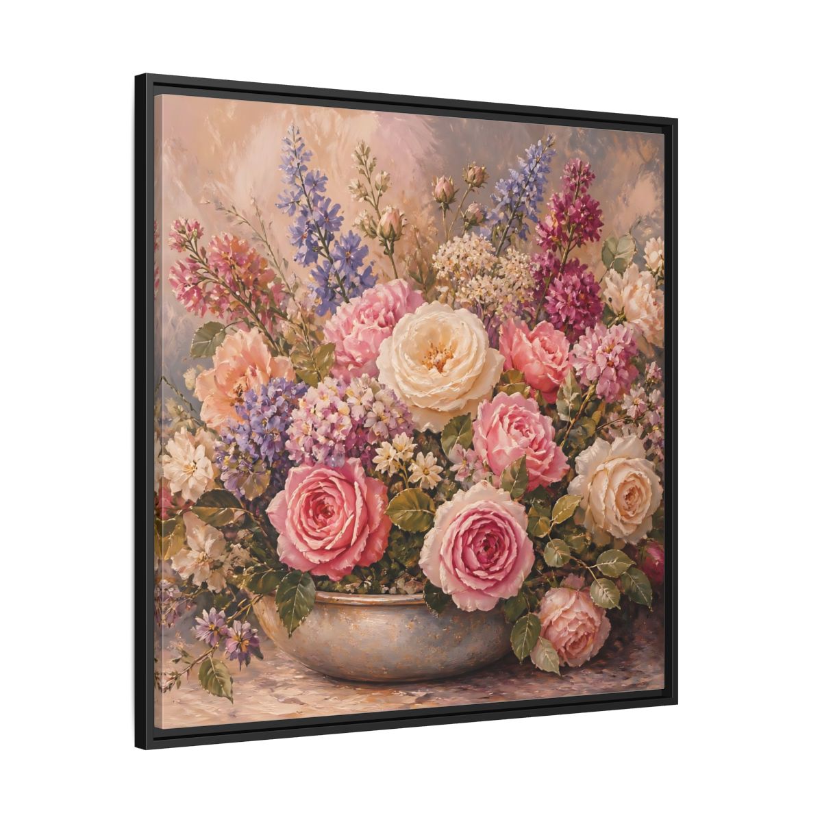 Side Mockup 30. Floral Roses Pastel Floral shown as stretched canvas wall art