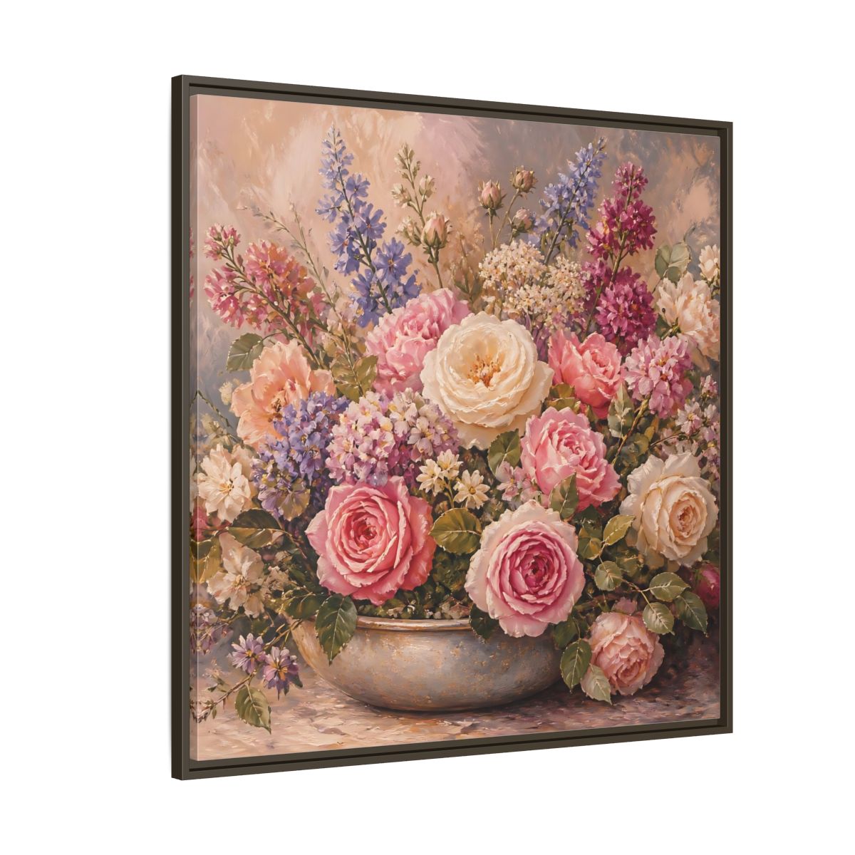 Side Mockup 5. Floral Roses Pastel Floral shown as stretched canvas wall art