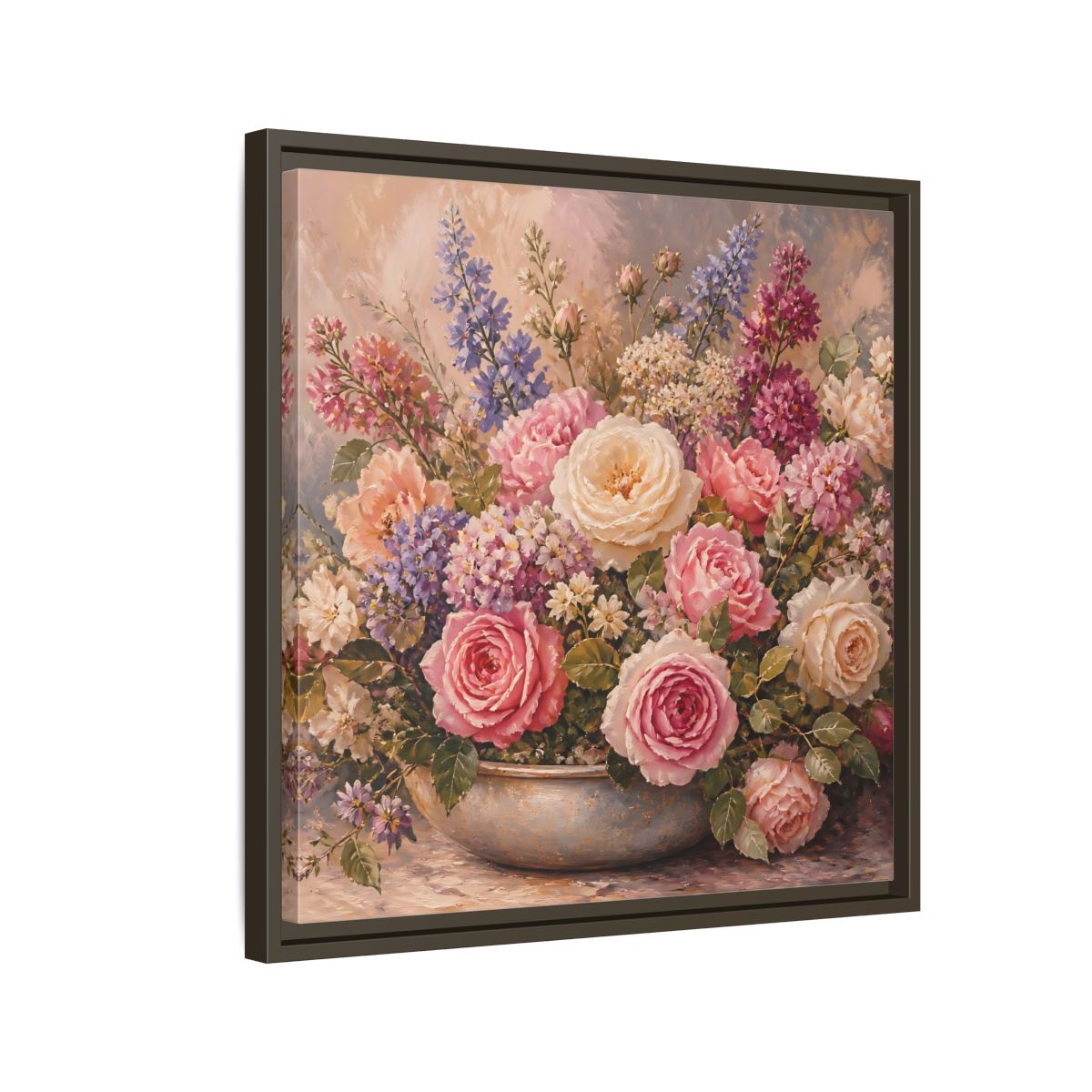 Side Mockup 11. Floral Roses Pastel Floral shown as stretched canvas wall art