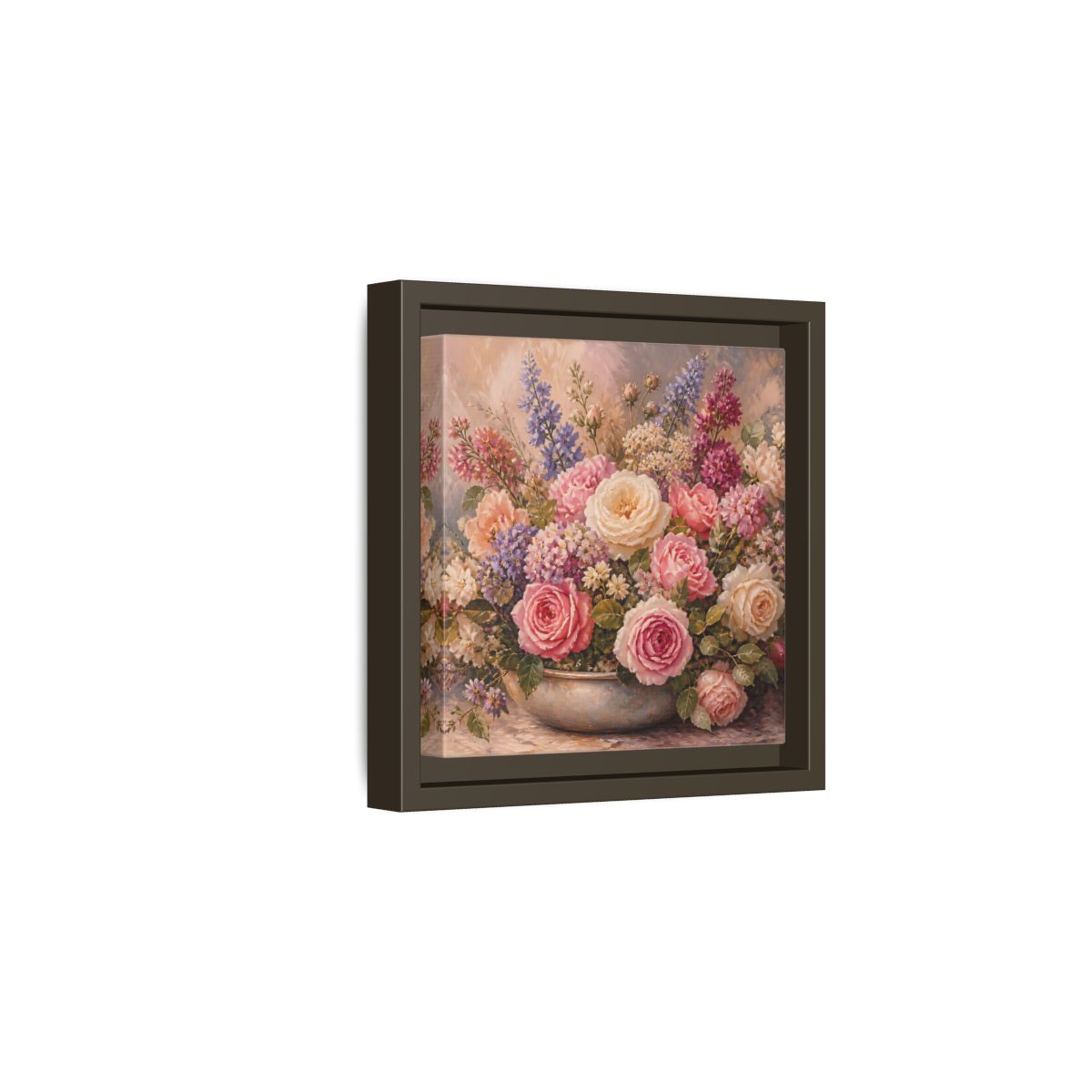 Side Mockup 2. Floral Roses Pastel Floral shown as stretched canvas wall art