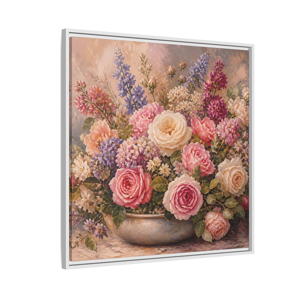 Side Mockup 7. Floral Roses Pastel Floral shown as stretched canvas wall art