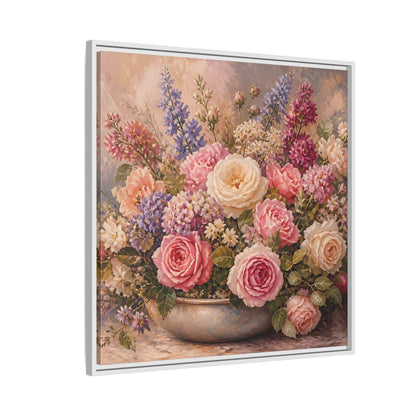 Side Mockup 7. Floral Roses Pastel Floral shown as stretched canvas wall art
