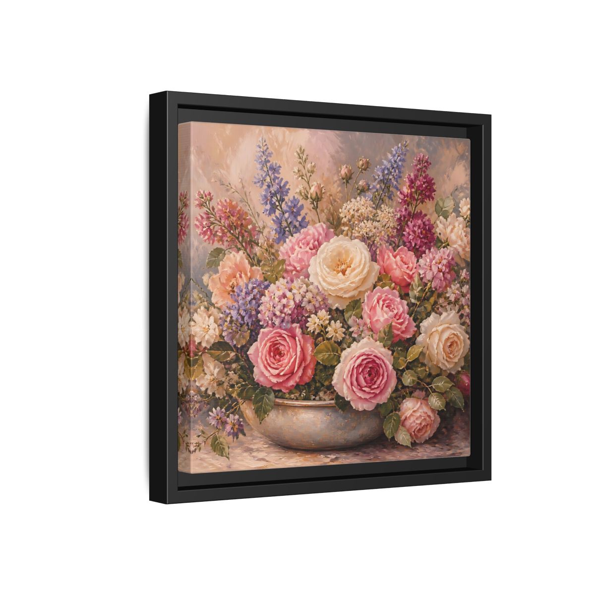 Side Mockup 18. Floral Roses Pastel Floral shown as stretched canvas wall art