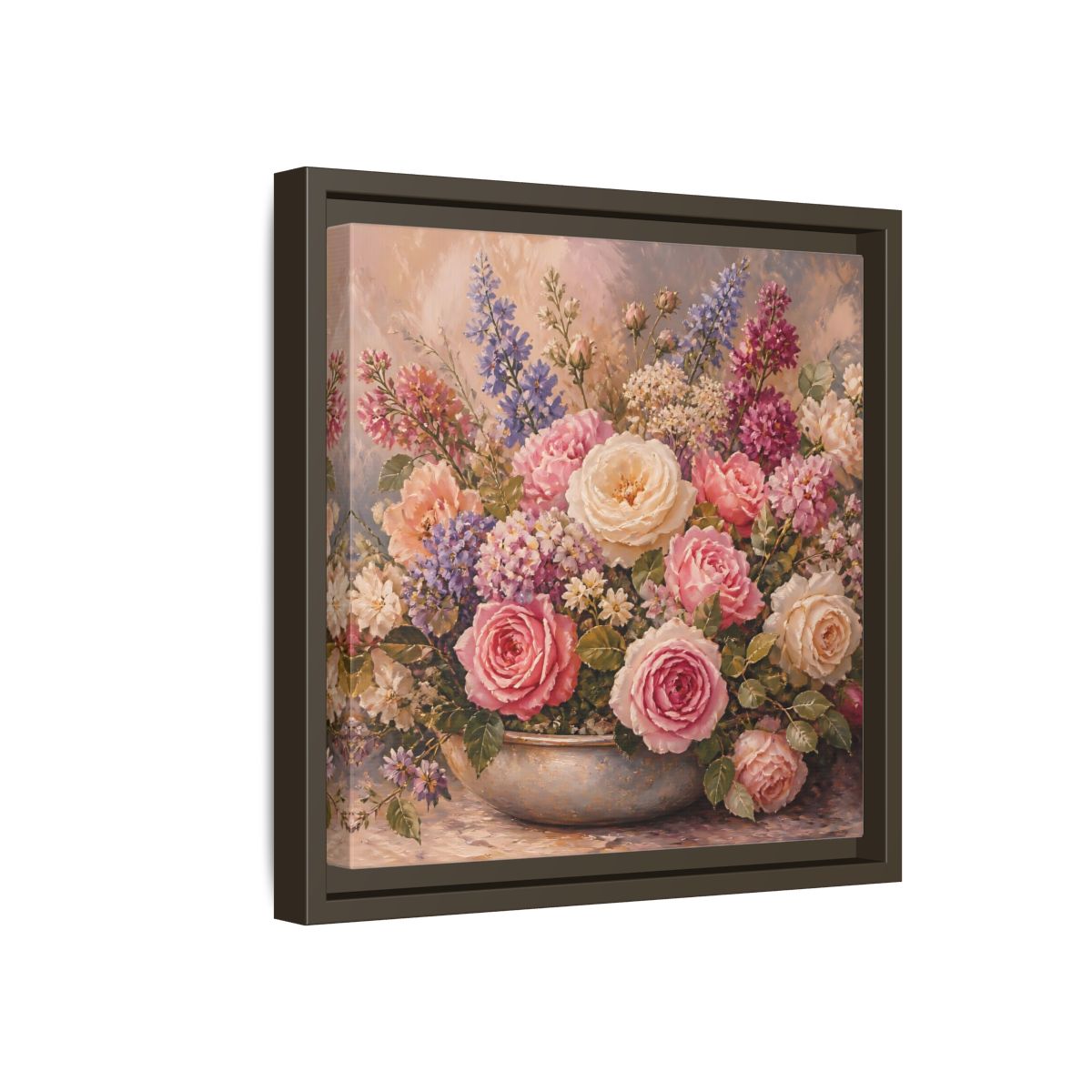 Side Mockup 17. Floral Roses Pastel Floral shown as stretched canvas wall art