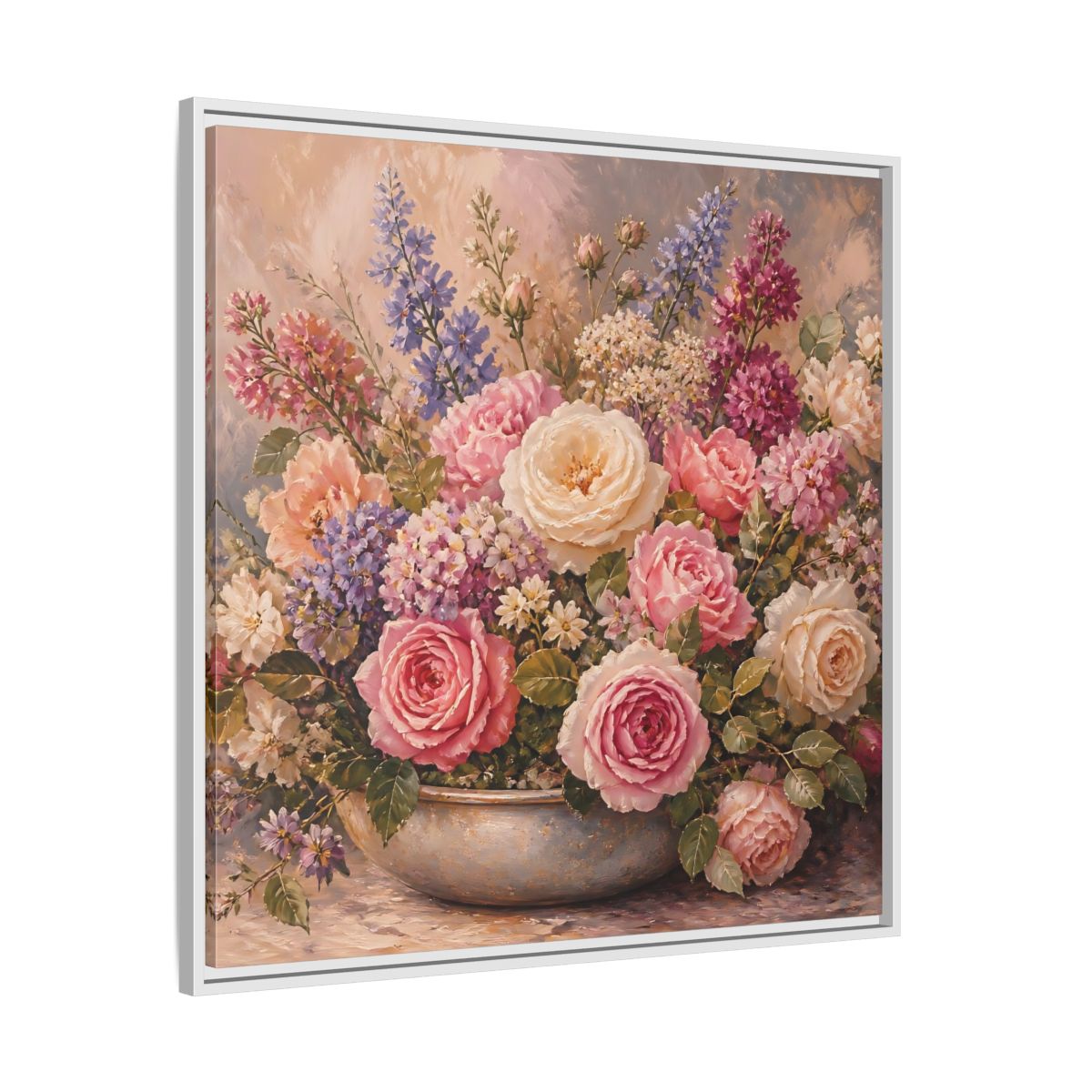 Side Mockup 25. Floral Roses Pastel Floral shown as stretched canvas wall art