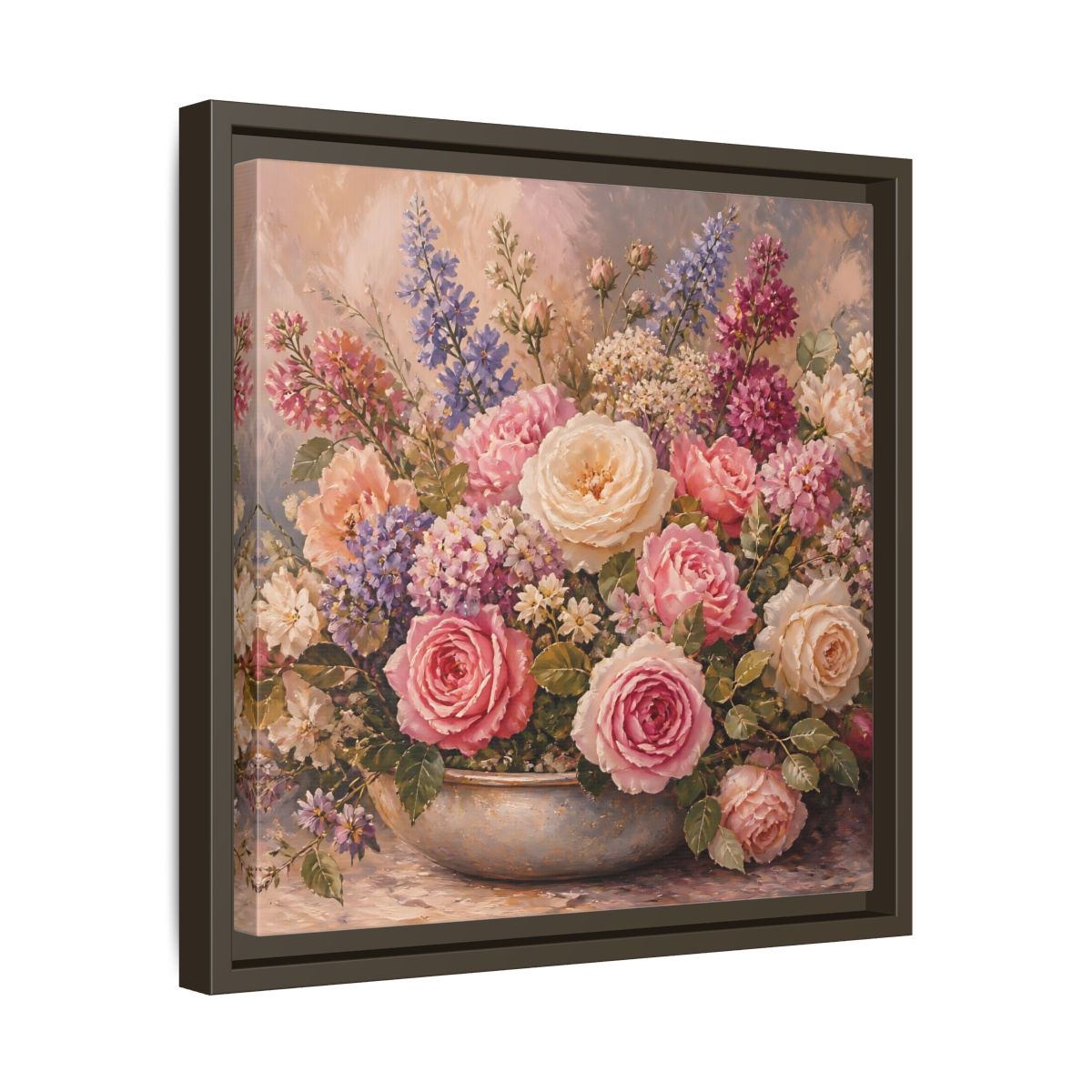 Side Mockup 29. Floral Roses Pastel Floral shown as stretched canvas wall art