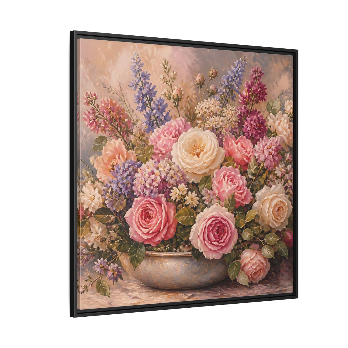 Side Mockup 6. Floral Roses Pastel Floral shown as stretched canvas wall art