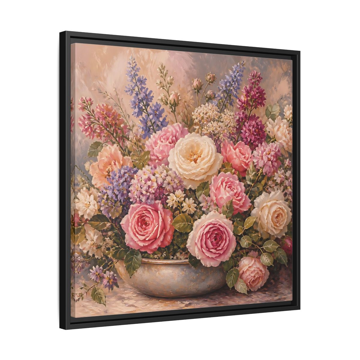 Side Mockup 31. Floral Roses Pastel Floral shown as stretched canvas wall art