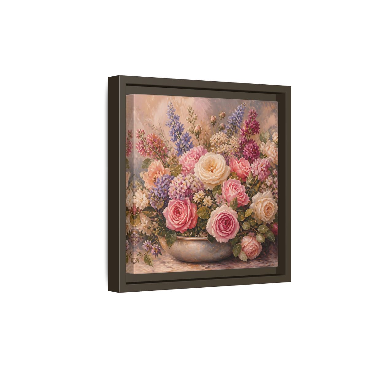 Side Mockup 20. Floral Roses Pastel Floral shown as stretched canvas wall art