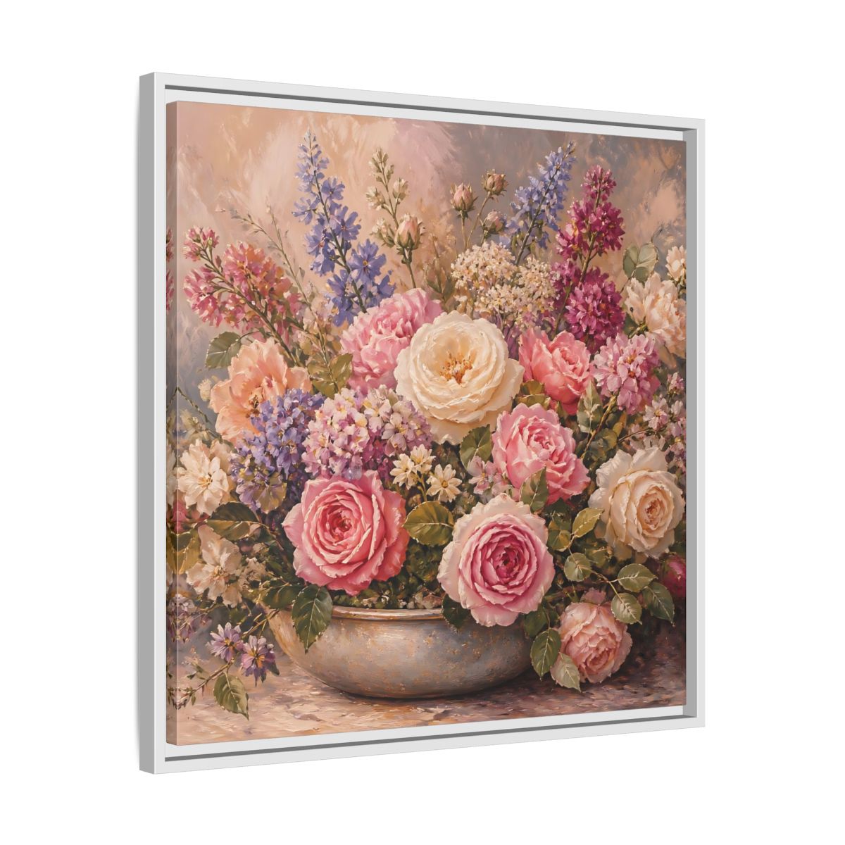 Side Mockup 26. Floral Roses Pastel Floral shown as stretched canvas wall art