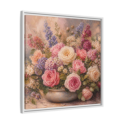 Side Mockup 26. Floral Roses Pastel Floral shown as stretched canvas wall art
