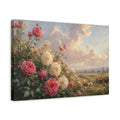 Side Mockup 4. Floral Roses Pink White Roses shown as stretched canvas wall art