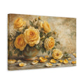 Side Mockup 4. Floral Roses Yellow Floral shown as stretched canvas wall art