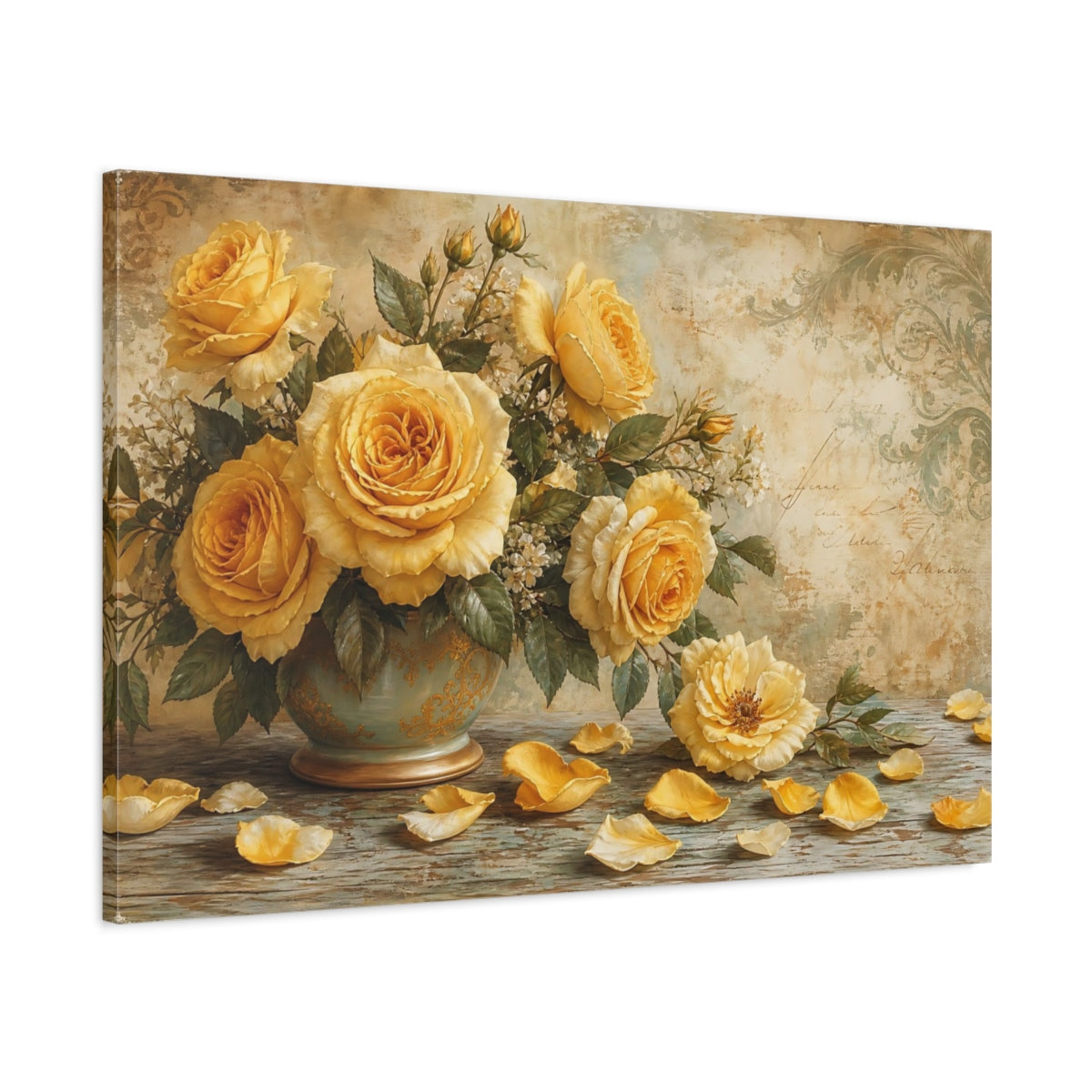 Main Mockup. Floral Roses Yellow Floral shown as stretched canvas wall art