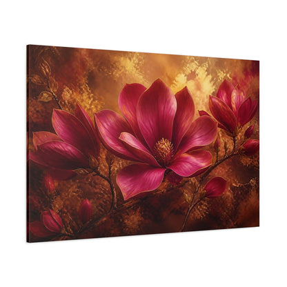 Side Mockup 1. Floral Ruby Magnolia shown as canvas print