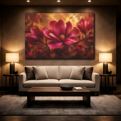 Mockup 2. Floral Ruby Magnolia shown as canvas print