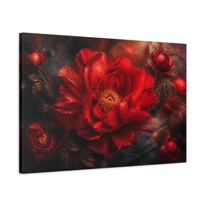 Side Mockup 2. Floral Scarlet Peony shown as canvas print
