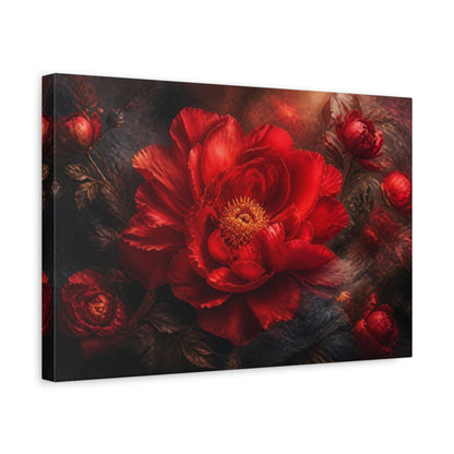 Side Mockup 4. Floral Scarlet Peony shown as canvas print