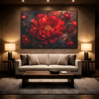 Mockup 2. Floral Scarlet Peony shown as canvas print
