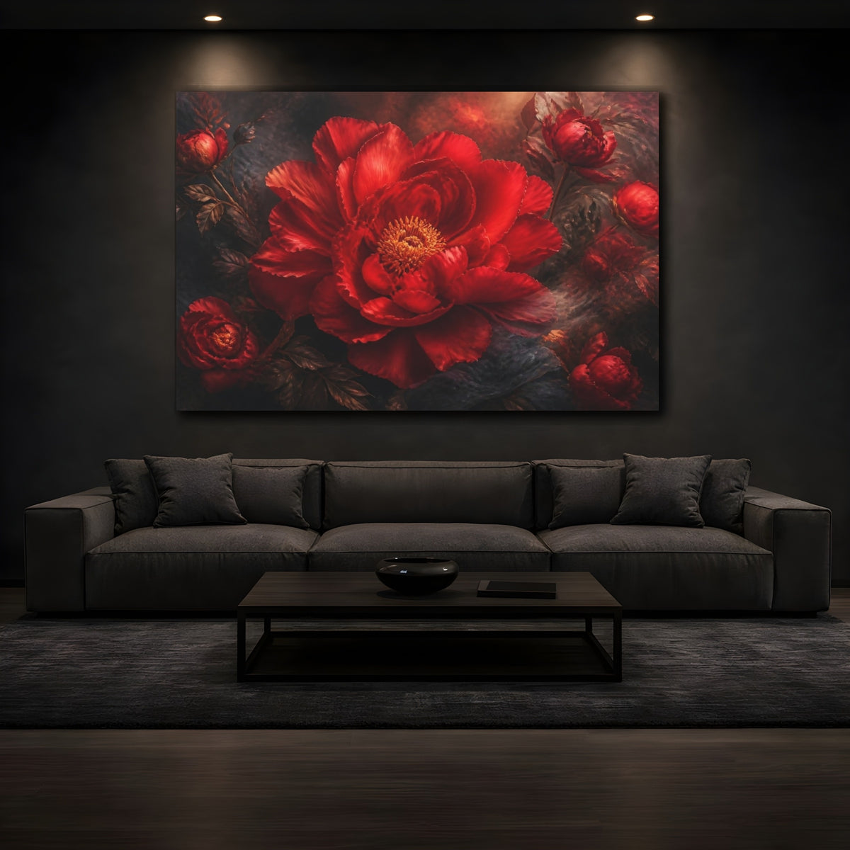 Mockup 3. Floral Scarlet Peony shown as canvas print