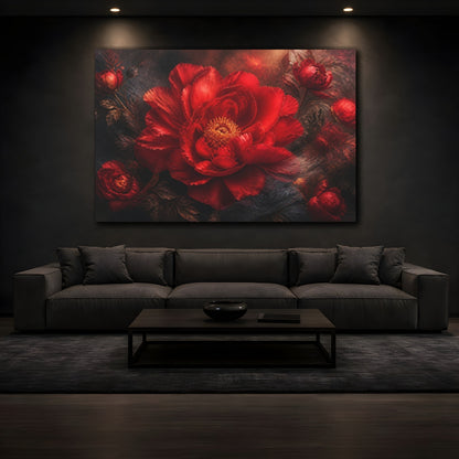 Mockup 3. Floral Scarlet Peony shown as canvas print