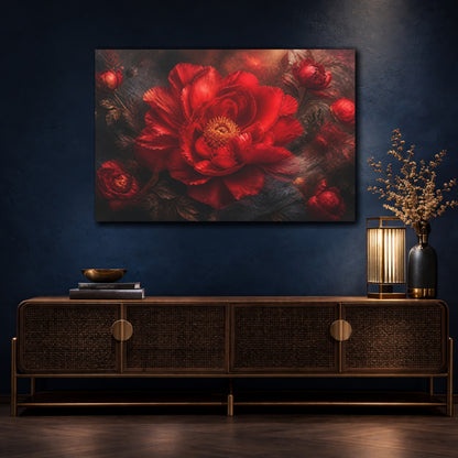 Mockup 4. Floral Scarlet Peony shown as canvas print