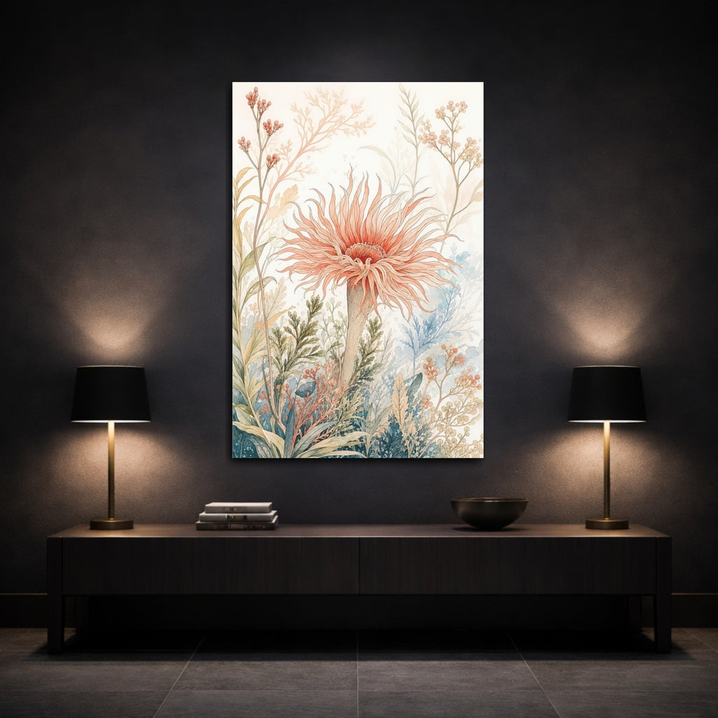 Mockup 3. Floral Sea Anemone Coral Botanical shown as stretched canvas wall art