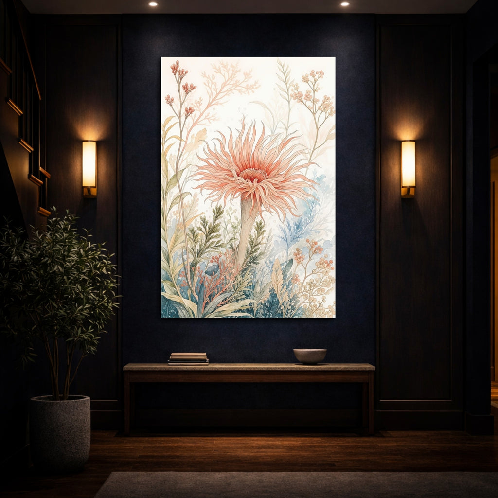 Mockup 4. Floral Sea Anemone Coral Botanical shown as stretched canvas wall art