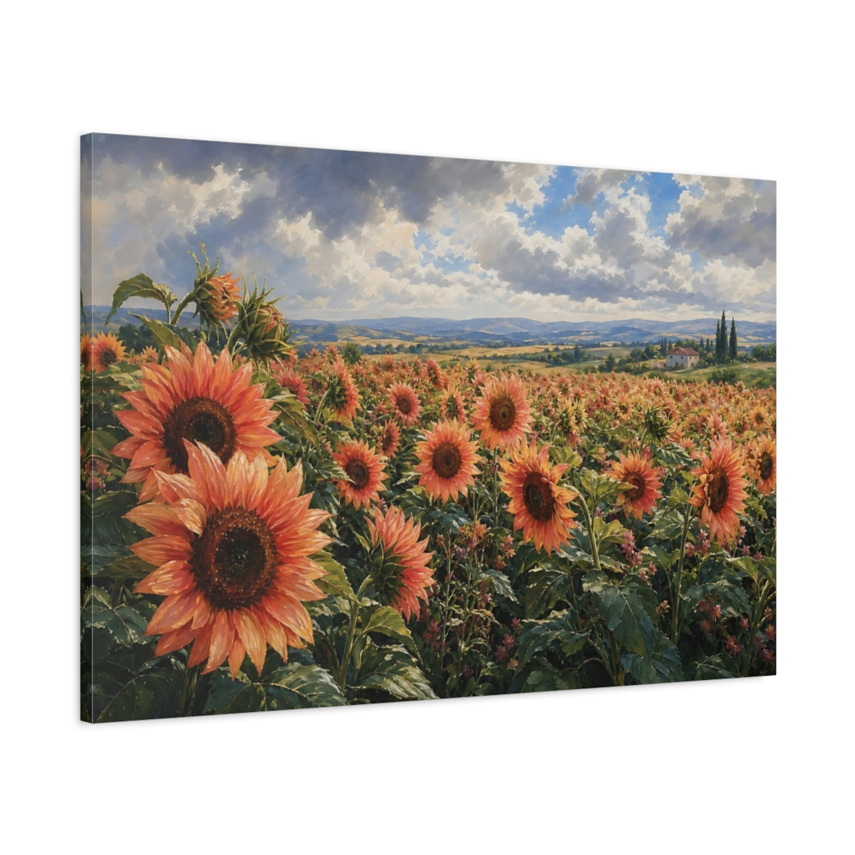 Main Mockup. Floral Sunflower Field Orange Sunflowers shown as stretched canvas wall art