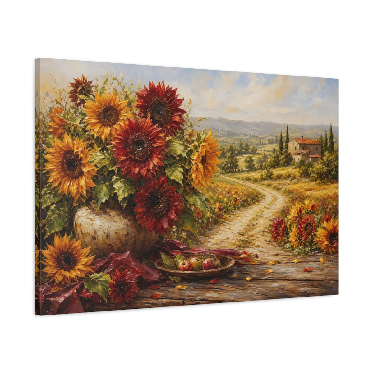 Main Mockup. Floral Sunflowers Autumn Sunflowers shown as stretched canvas wall art