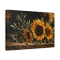 Side Mockup 4. Floral Sunflowers Dark Floral Still Life shown as stretched canvas wall art