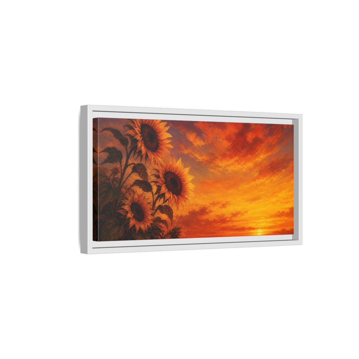 Side Mockup 6. Floral Sunflowers Orange Sunflowers shown as stretched canvas wall art
